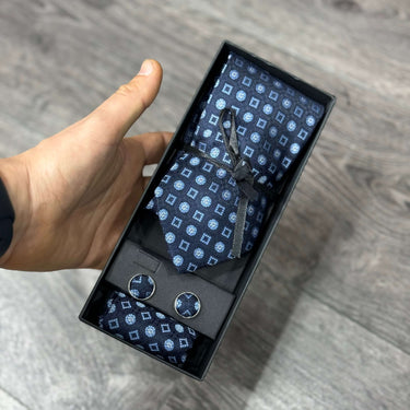 Set Blu con fantasia Cravatta | Pochette | Gemelli - FLAG STORE